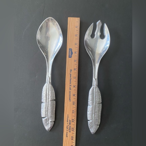 Unbranded Palm Leaf Aluminum Serving Spoon & Fork Set 13" - Picture 2 of 7